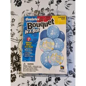 NWT Qualatex Bouquet In A Box It's A Boy Baby Giraffe 7 Balloons Ribbon Tie-down